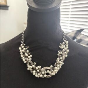 Silver and White Pearl Statement Necklace